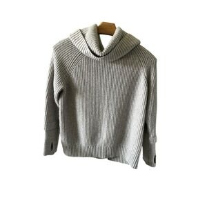 Cowl Neck Sweater Thumb Hole Cuffs Knit Pullover Gray Comfy Casual‎